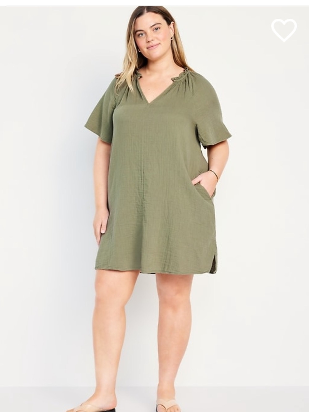 Old Navy Olive Green V-Neck Short Sleeve Tunic Dress